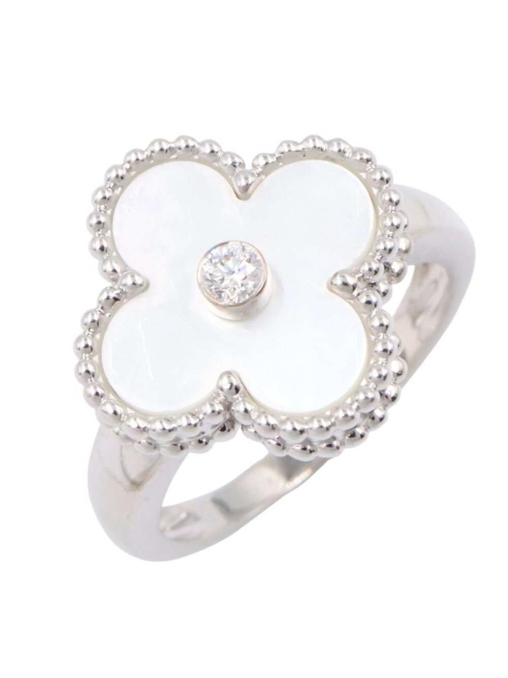 Van Cleef & Arpels Ring Vintage Alhambra Mother of Pearl 18k White Gold Diamond